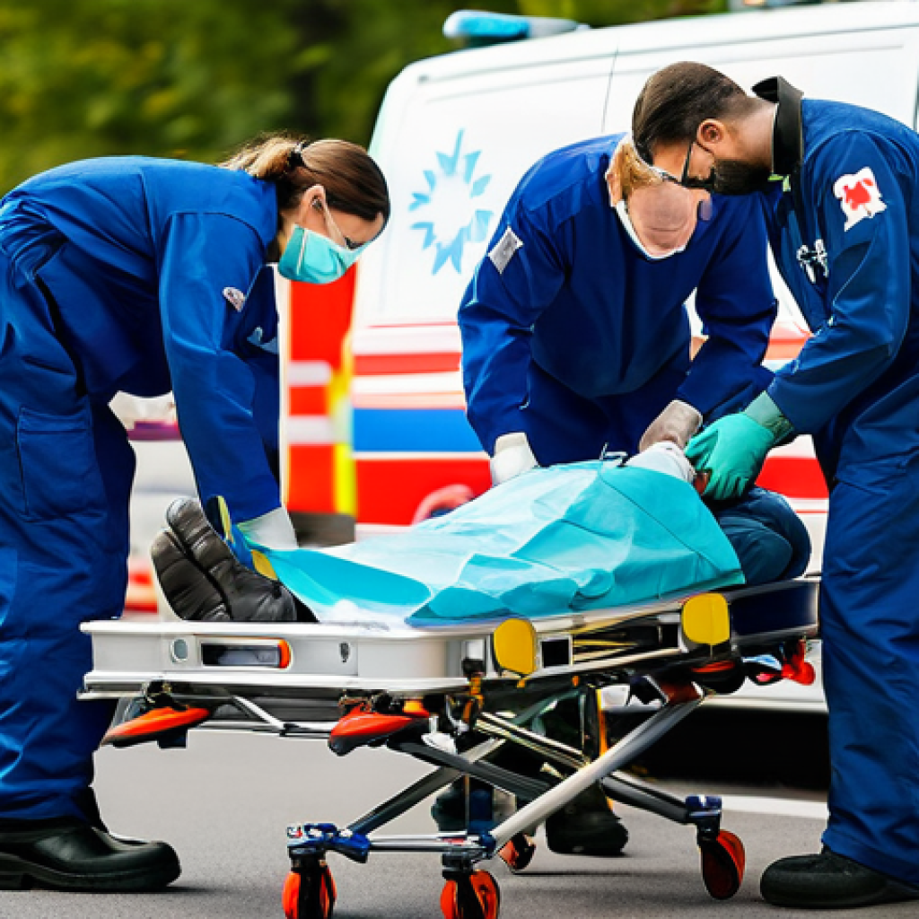 응급구조사 직무와 관련된 도서 리뷰 - **Prompt for Emergency Responders in Action:**
    "A highly detailed, realistic photograph of two p...