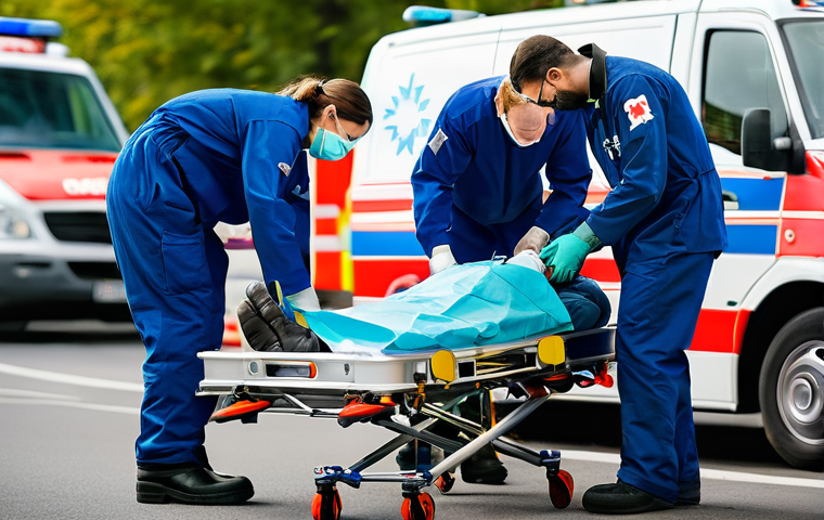 응급구조사 직무와 관련된 도서 리뷰 - **Prompt for Emergency Responders in Action:**
    "A highly detailed, realistic photograph of two p...