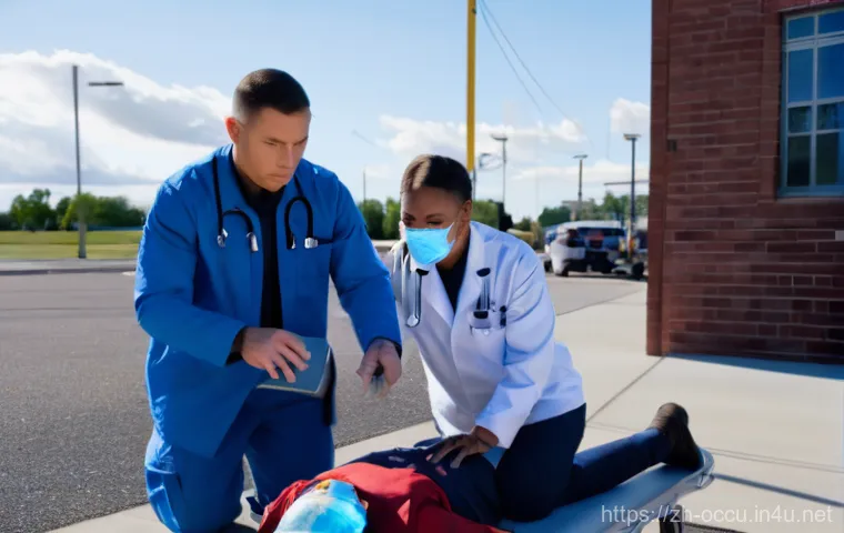 응급구조사와 장비 최신 기술 - **Emergency Robot: Super Warrior in Disaster Zone**
    In a dramatic, post-disaster scene, possibly...