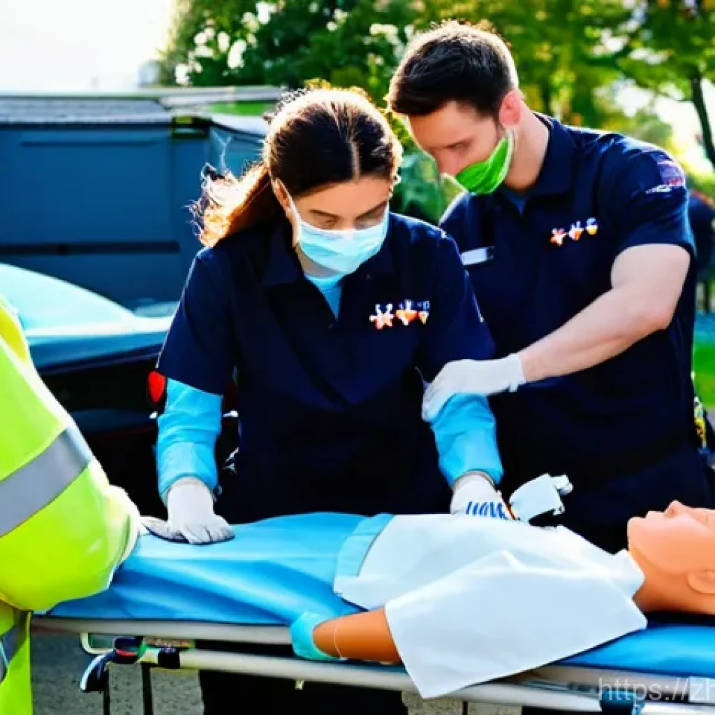 응급구조사 멘토링 프로그램 - **Prompt 1: Hands-on Mentorship at a Simulated Emergency Scene**
"A wide-angle, realistic shot o...