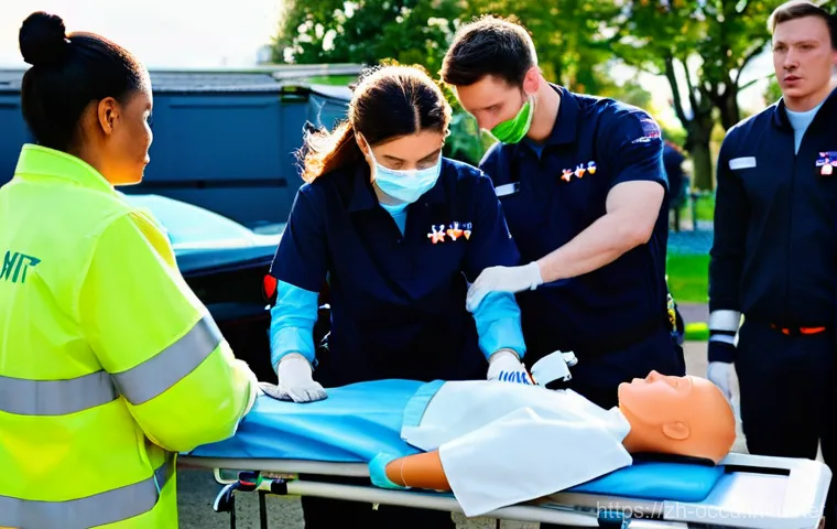 응급구조사 멘토링 프로그램 - **Prompt 1: Hands-on Mentorship at a Simulated Emergency Scene**
    "A wide-angle, realistic shot o...