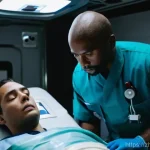 응급구조사 직업 만족도 - **Prompt:** A dynamic, intense scene inside a state-of-the-art ambulance. Two highly professional an...