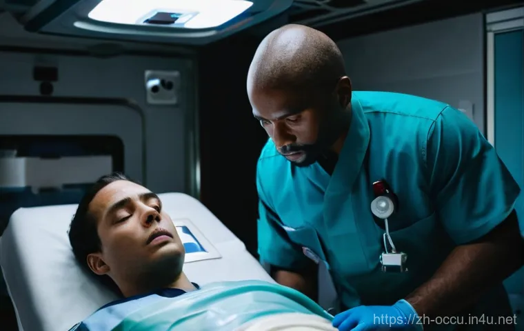 응급구조사 직업 만족도 - **Prompt:** A dynamic, intense scene inside a state-of-the-art ambulance. Two highly professional an...