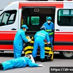 응급구조사와 출동 간 신속 대처법 - A highly detailed scene of a professional emergency medical team conducting a rapid patient assessme...