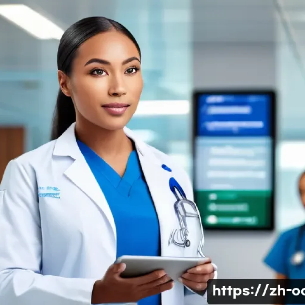응급구조사 해외 취업 가이드 - A professional emergency medical technician (EMT) in a modern multicultural hospital setting, wearin...