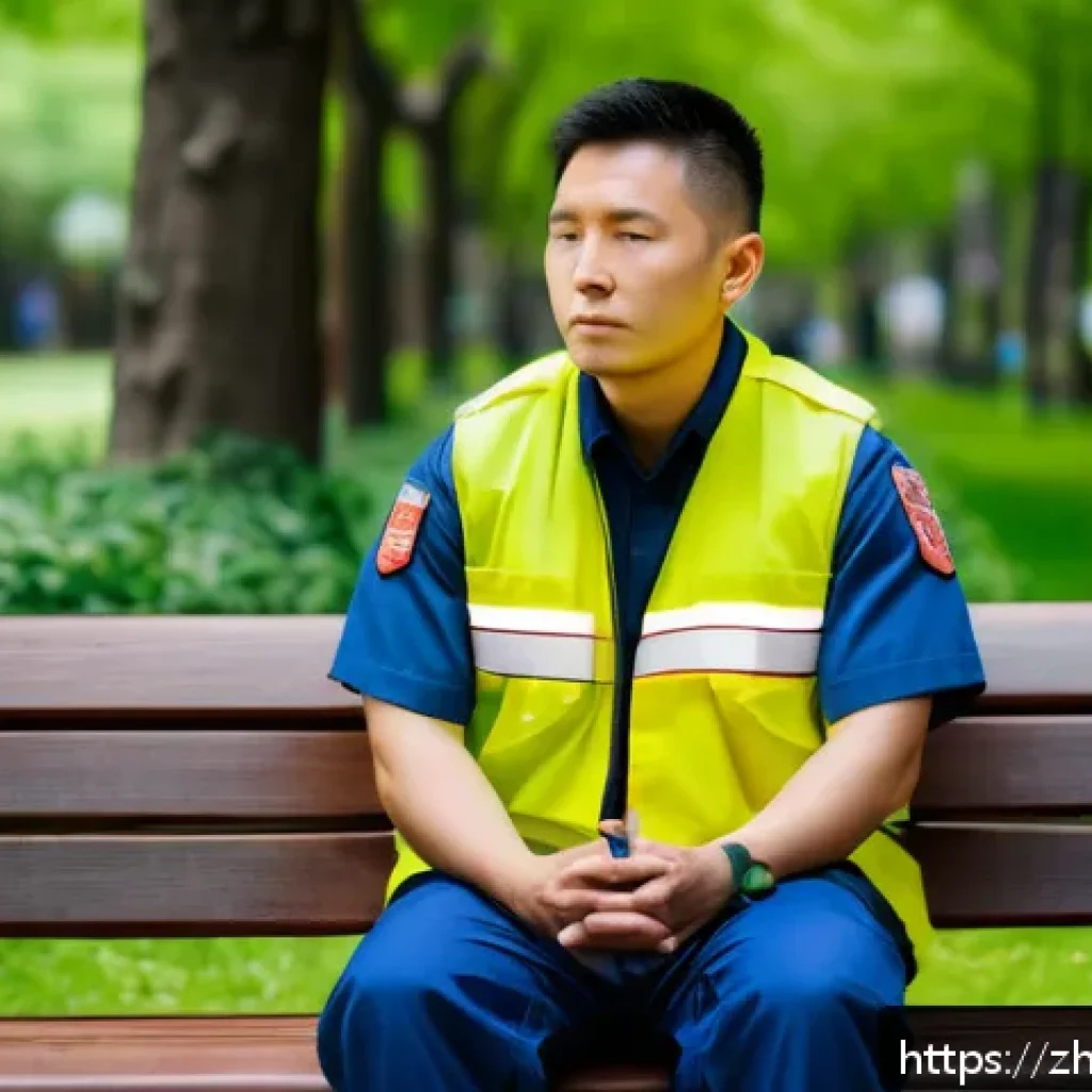 응급구조사와 워라밸 유지 - A dedicated paramedic taking a mindful break outdoors during a busy shift, practicing deep breathing...
