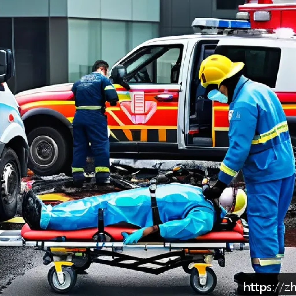응급구조사 논문 리뷰 - A highly detailed scene of a professional paramedic team performing emergency rescue at a chaotic ca...