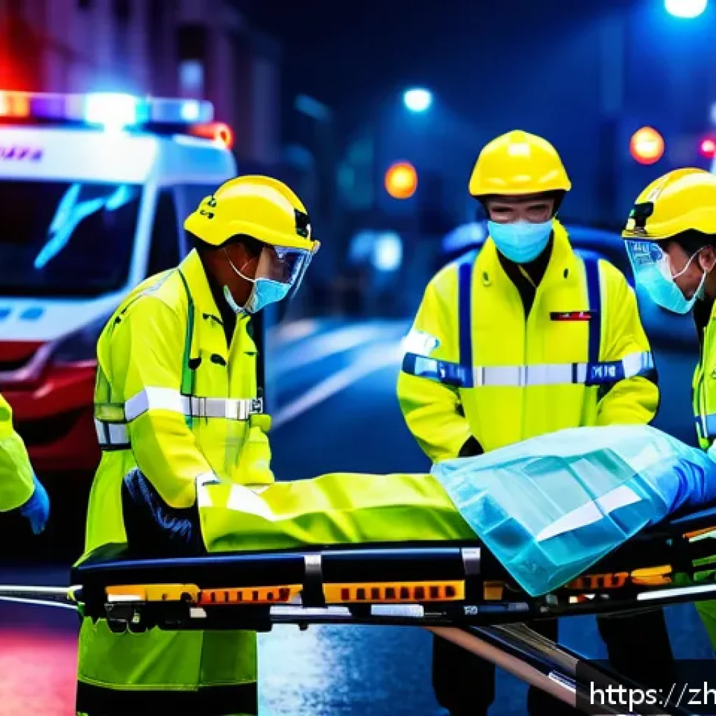 응급구조사 출동 에피소드 모음 - A tense emergency scene at a car accident on a busy city street, featuring professional paramedics w...