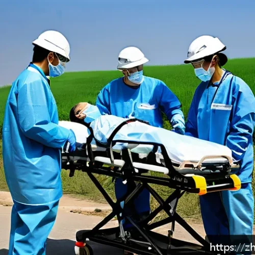 응급구조사와 환자 이동 기술 - A detailed scene of a professional emergency medical team performing a spinal injury patient transfe...