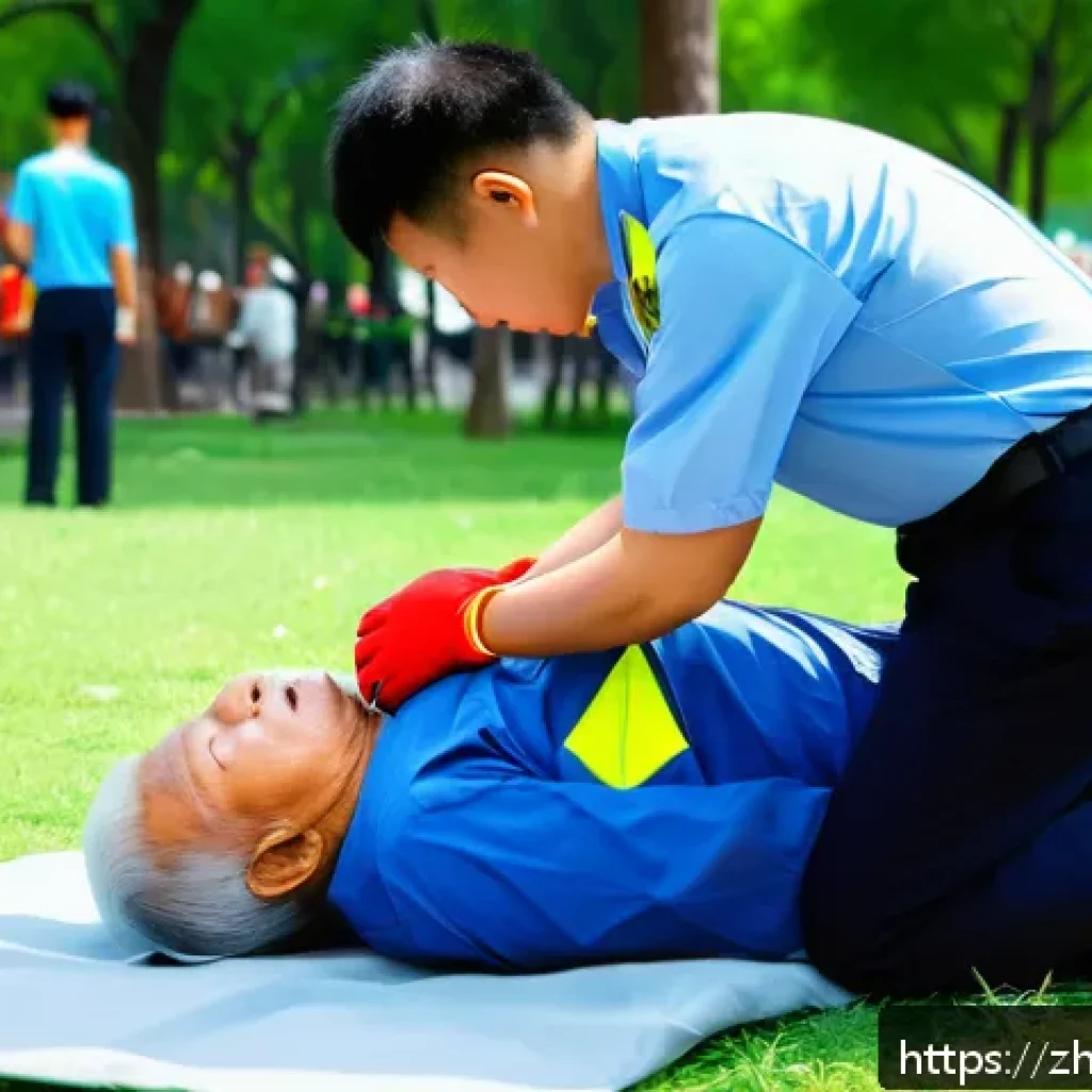 응급구조사 응급 상황 사례 연구 - A detailed scene of an emergency responder performing high-quality CPR on an elderly man collapsed i...