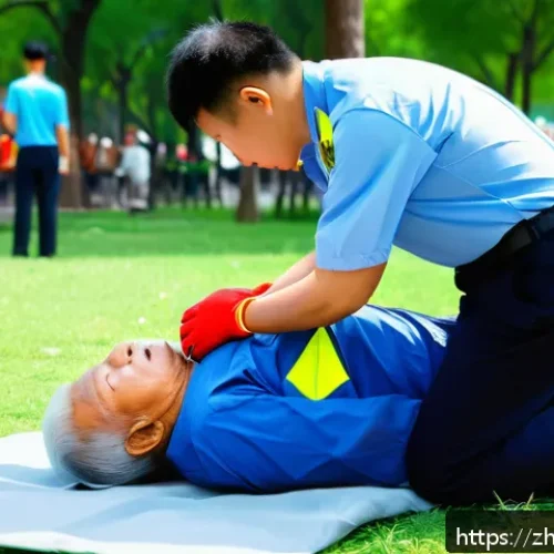 응급구조사 응급 상황 사례 연구 - A detailed scene of an emergency responder performing high-quality CPR on an elderly man collapsed i...