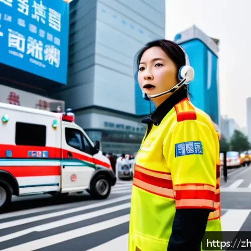 응급구조사 연봉 지역별 비교 - A professional emergency medical technician (EMT) in a bustling first-tier Chinese city like Beijing...