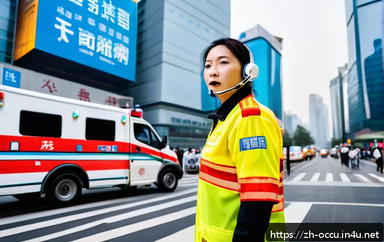 응급구조사 연봉 지역별 비교 - A professional emergency medical technician (EMT) in a bustling first-tier Chinese city like Beijing...
