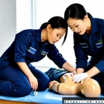 응급구조사와 대처 능력 개발 - Photorealistic emergency response training scene in a modern Chinese urban simulation center, a skil...